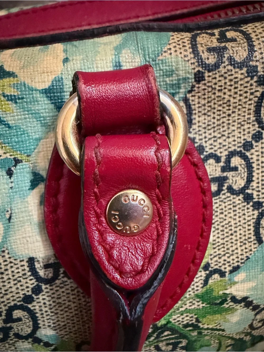 Gucci Floral GG Supreme Canvas Satchel with Red Leather Trim